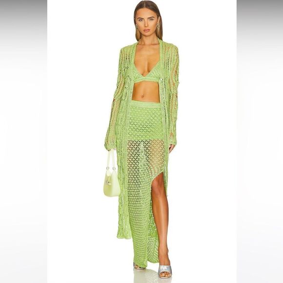 NWT $445 SER.O.YA Allison Crochet Cardigan in Lime - Picture 5 of 16